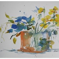 Vase mit Blüten II 40/70 cm